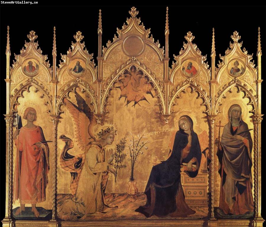 Simone Martini La Anunciacion,Con los Santos Ansano y Margarina y Cuatro profesar